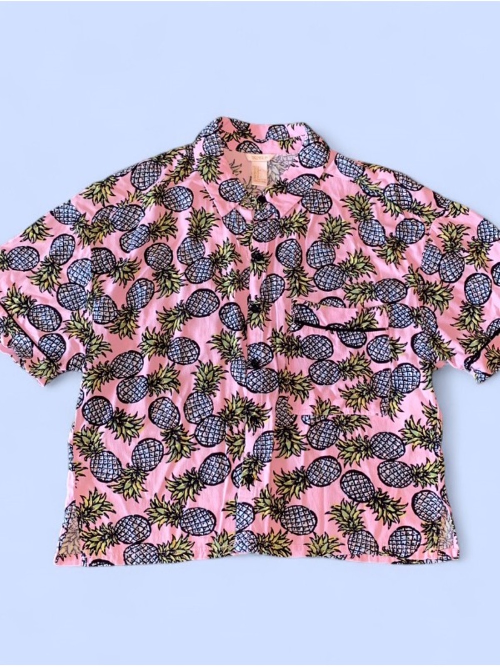 Pink Pineapple Print Cropped Button Down Hawaiian Shirt Forever 21 Size Small